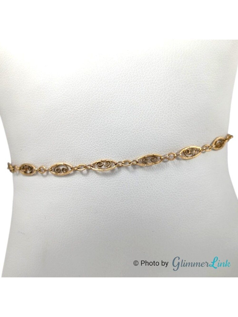Vintage 1/20 12K Gold Filled Scrollwork Link Bracelet 6 1/2 Inch